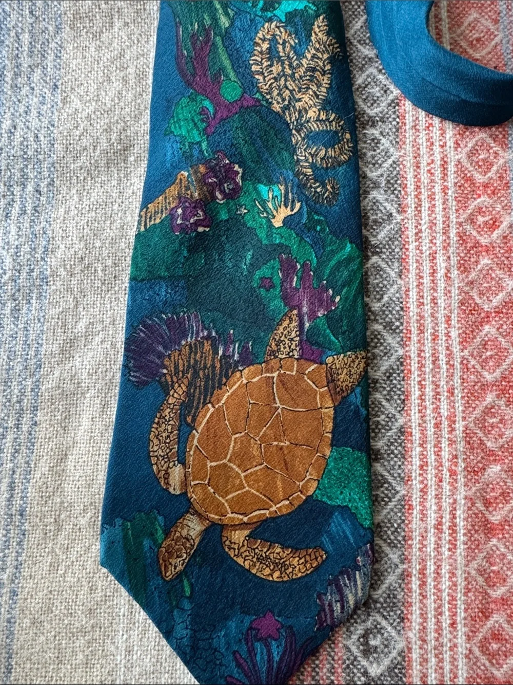 Vintage World Wildlife Fund WWF Silk Tie Coral Reef Sea Turtle Marine Life 58